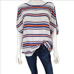 Suzy Shier Cold Shoulder Round Neckline Stripe Blouse Size XL